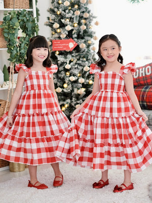 Amina Long Midi Dress | Holiday Gingham