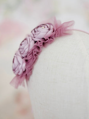 Ruffled tulle headband| Floral Mauve