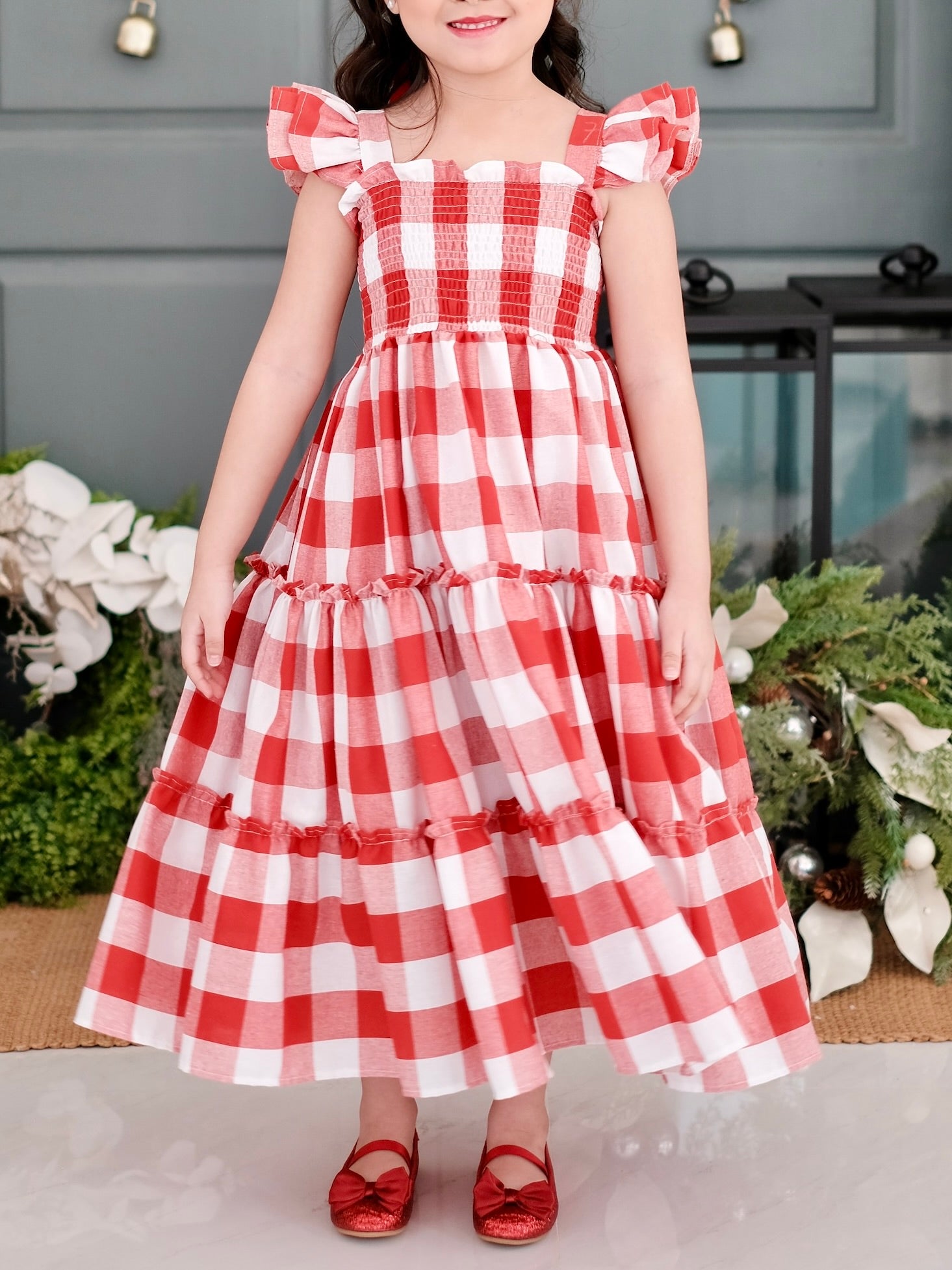 Amina Long Midi Dress | Holiday Gingham