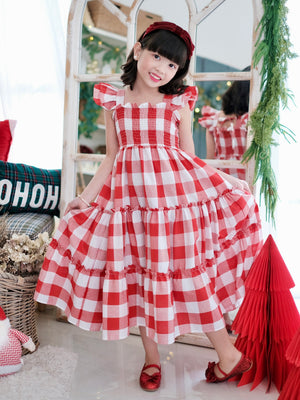 Amina Long Midi Dress | Holiday Gingham