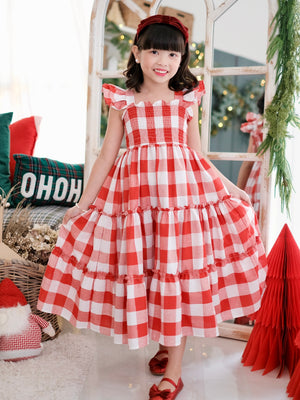 Amina Long Midi Dress | Holiday Gingham