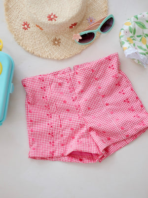 Clio High-waisted Shorts | Pink Checkered Broderie