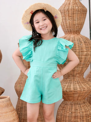 Nellie Playsuit | Mint Linen | Set with Sailor Bow