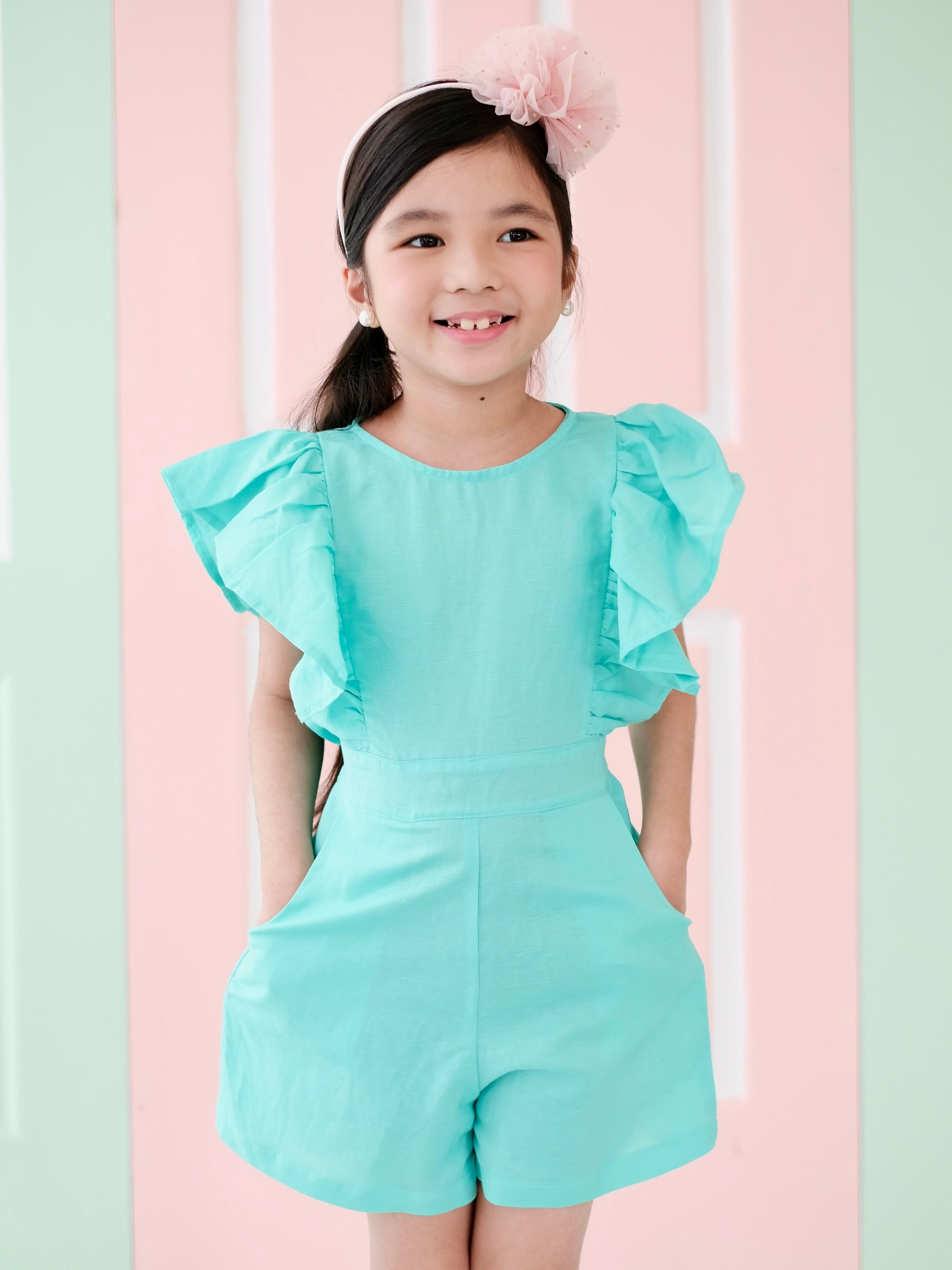 Nellie Playsuit | Mint Linen | Set with Sailor Bow