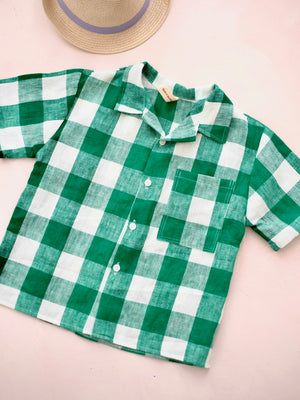 Open Collar Shirt | Printed Linen | Gingham