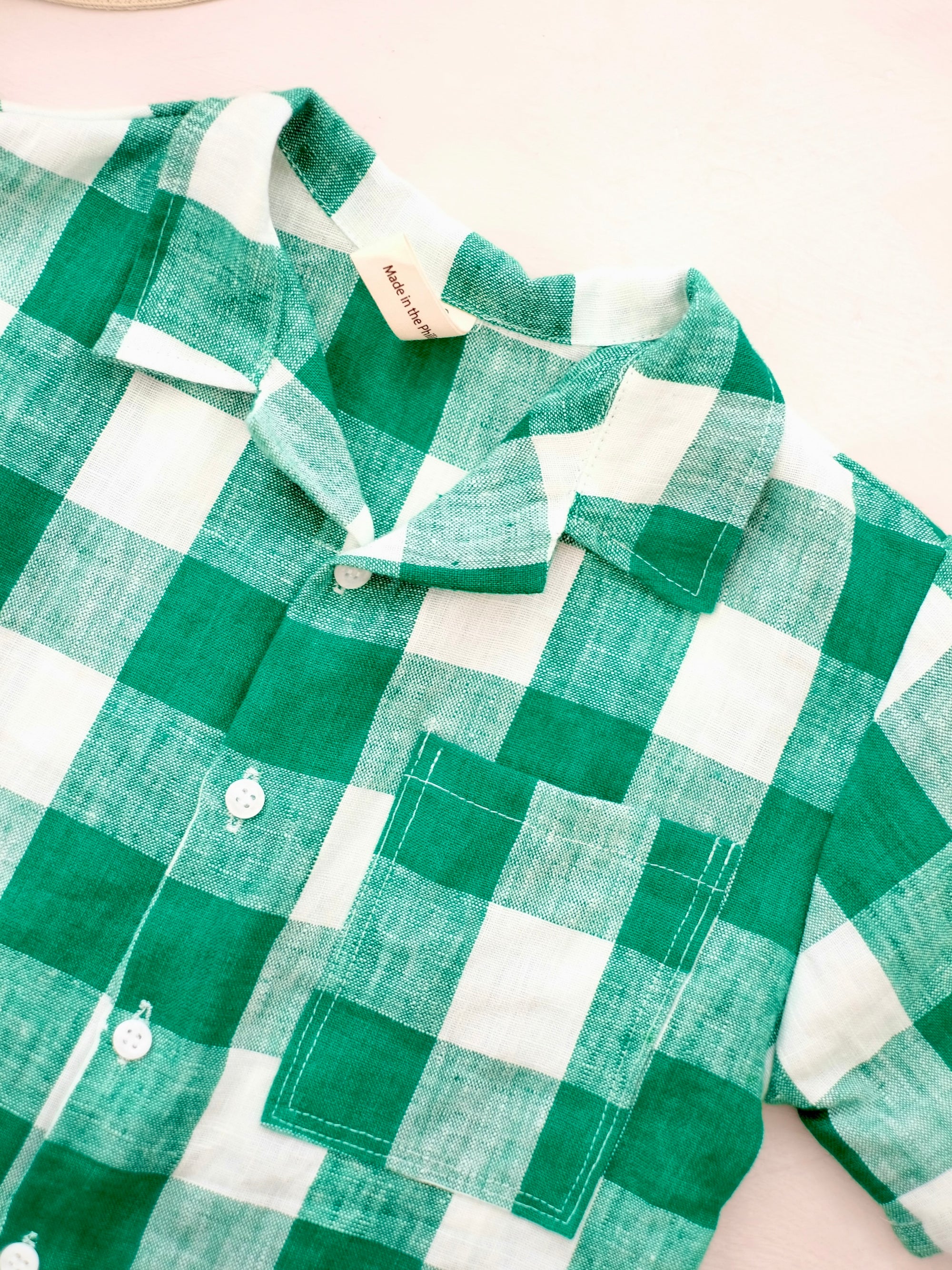 Open Collar Shirt | Printed Linen | Gingham