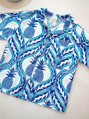 Open Collar Shirt | Printed Linen | Pineapple